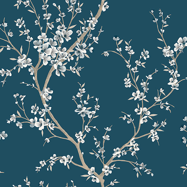 Purchase AH692805 Brewster Wallpaper, Kaia Blue Flowering Tree - Arthouse