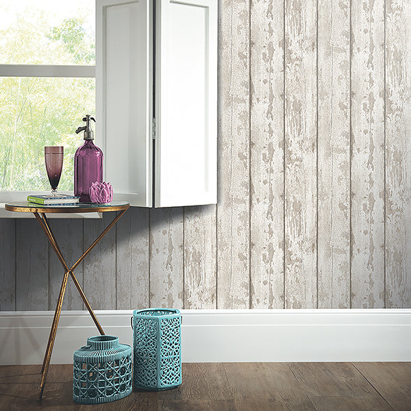 Purchase AH694700 Brewster Wallpaper, Ambrose Cream Wood Plank - Arthouse1