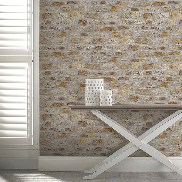Purchase AH696500 Brewster Wallpaper, Atticus Neutral Country Stone - Arthouse1