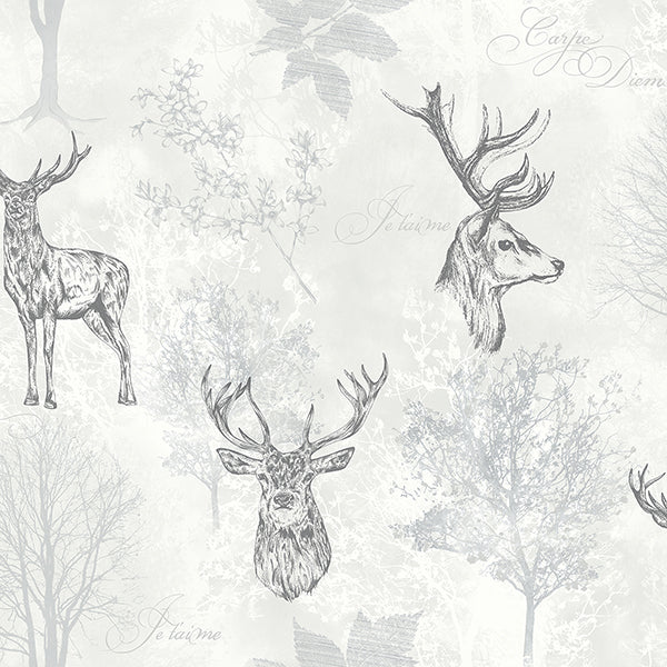 Purchase AH901808 Brewster Wallpaper, Gilbert Black Etched Stag - Arthouse