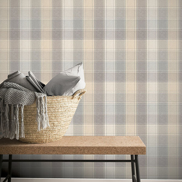 Purchase AH901902 Brewster Wallpaper, Geraldine Grey Plaid - Arthouse1