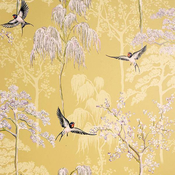Purchase AH908002 Brewster Wallpaper, Asuka Yellow Sparrow Forest - Arthouse
