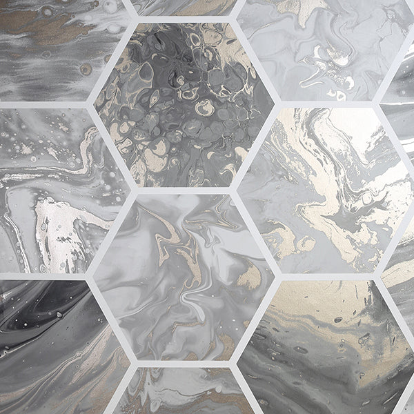 Purchase AH908502 Brewster Wallpaper, Marlon Charcoal Hexagon Tiles - Arthouse
