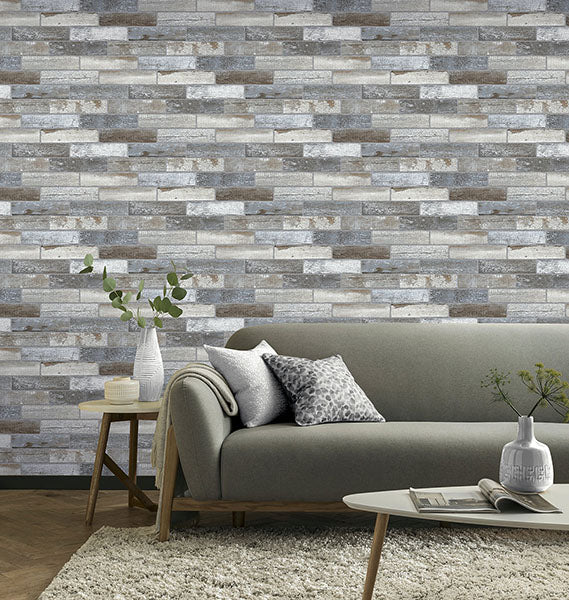 Purchase AH908908 Brewster Wallpaper, Wallace Grey Wood Tile - Arthouse12