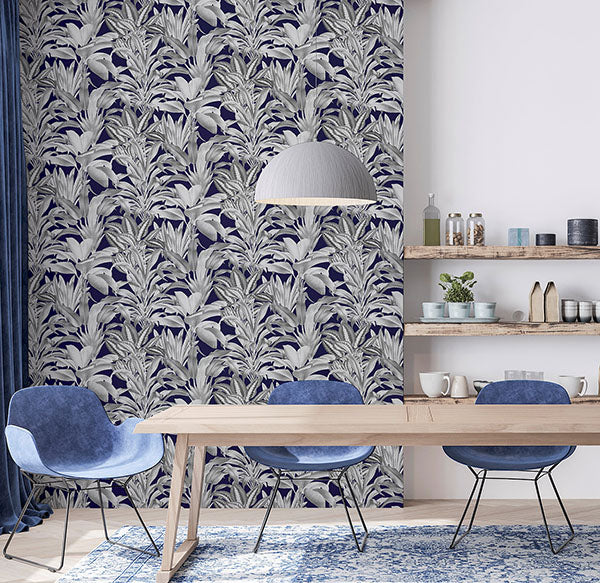 Purchase AH909501 Brewster Wallpaper, Alice Navy Greenhouse - Arthouse1