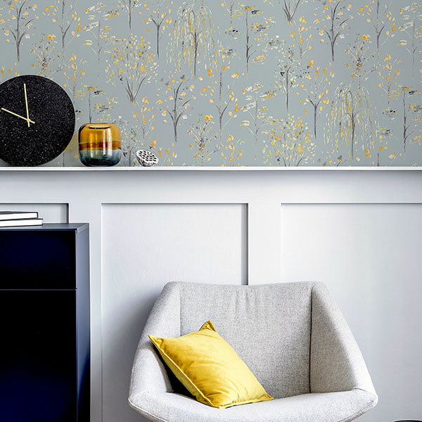 Purchase AH909503 Brewster Wallpaper, Mayumi Yellow Birch Grove - Arthouse12