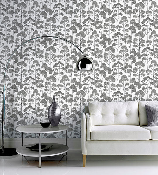 Purchase AH909505 Brewster Wallpaper, Blanche Silver Trees - Arthouse12