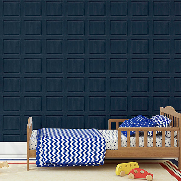 Purchase AH909601 Brewster Wallpaper, Bellamy Navy Wooden Panel - Arthouse1