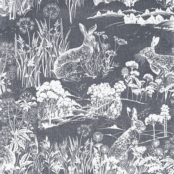 Purchase AH909606 Brewster Wallpaper, Hattie Navy Meadow Hare - Arthouse