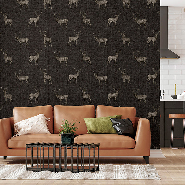 Purchase AH909607 Brewster Wallpaper, Hank Charcoal Stag - Arthouse1