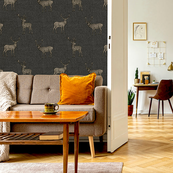 Purchase AH909607 Brewster Wallpaper, Hank Charcoal Stag - Arthouse12