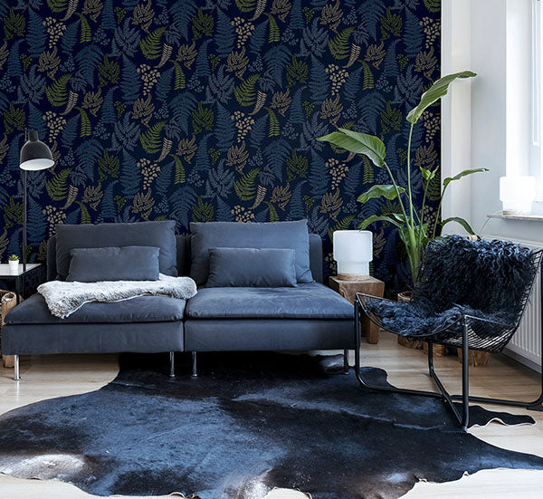 Purchase AH909800 Brewster Wallpaper, Jerome Blue Botanical - Arthouse12
