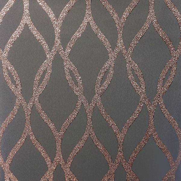 Purchase AH921803 Brewster Wallpaper, Ava Rose Gold Glittering Ogee - Arthouse