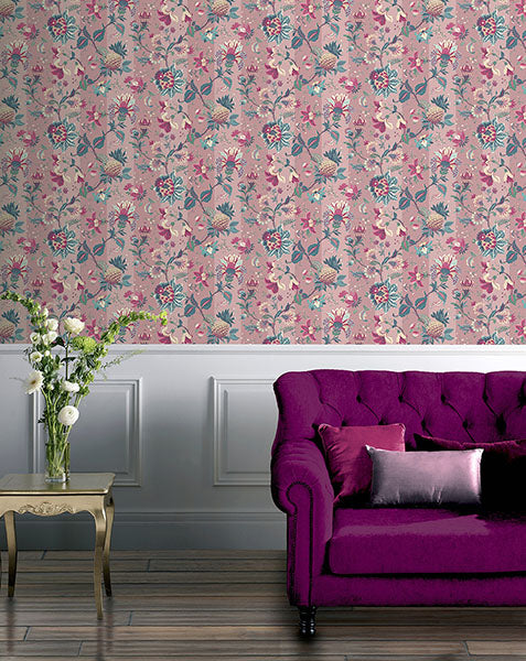 Purchase AH922802 Brewster Wallpaper, Cornelia Pink Floral Stripe - Arthouse1