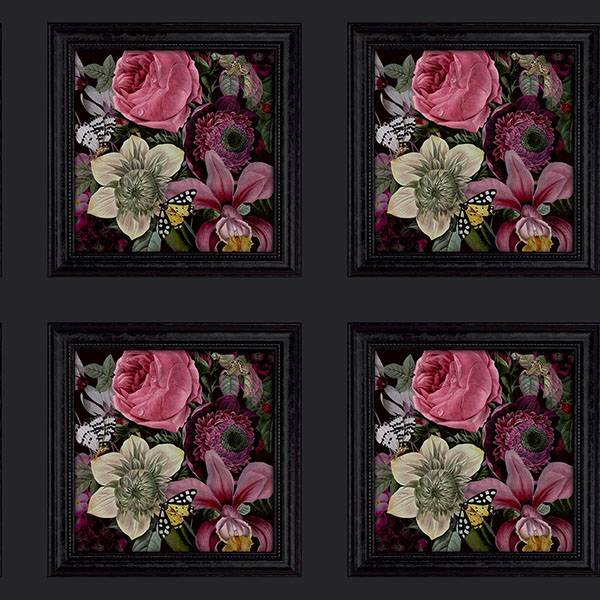 Purchase AH922804 Brewster Wallpaper, Lucinda Black Floral Panel - Arthouse
