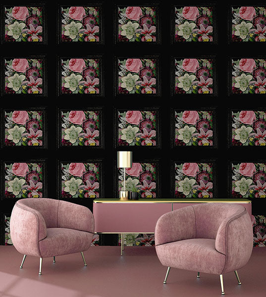 Purchase AH922804 Brewster Wallpaper, Lucinda Black Floral Panel - Arthouse1
