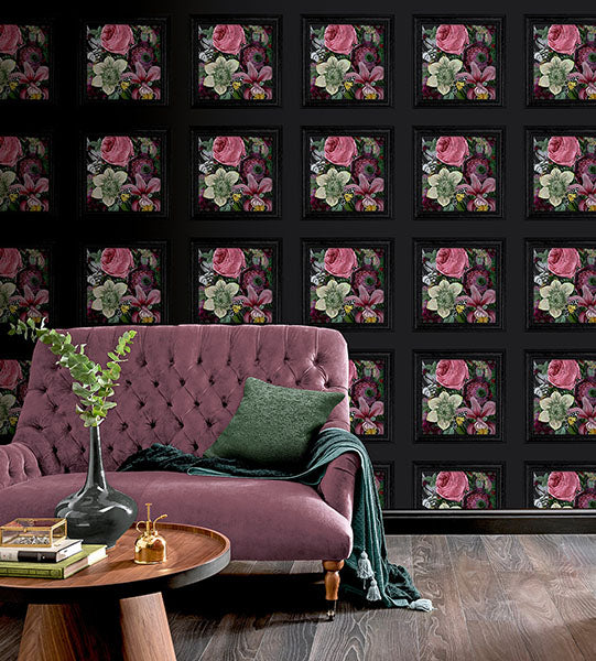 Purchase AH922804 Brewster Wallpaper, Lucinda Black Floral Panel - Arthouse12