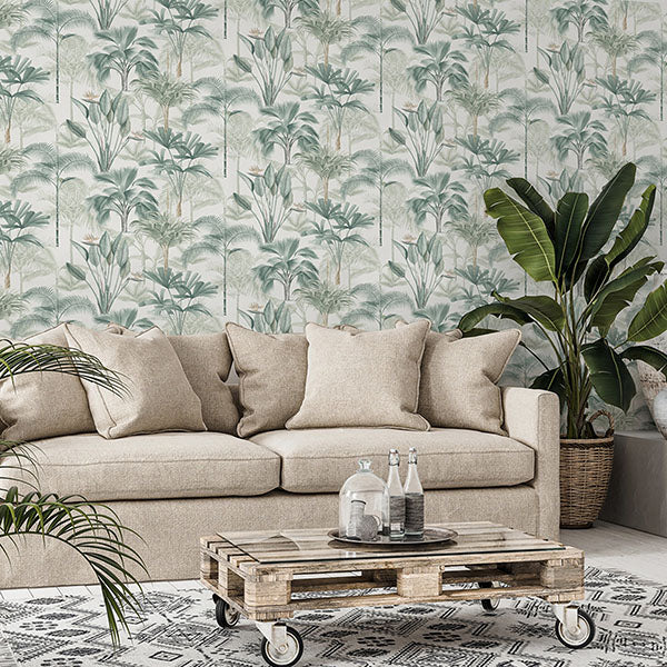 Purchase AH922908 Brewster Wallpaper, Freda Green Palm Trees - Arthouse1