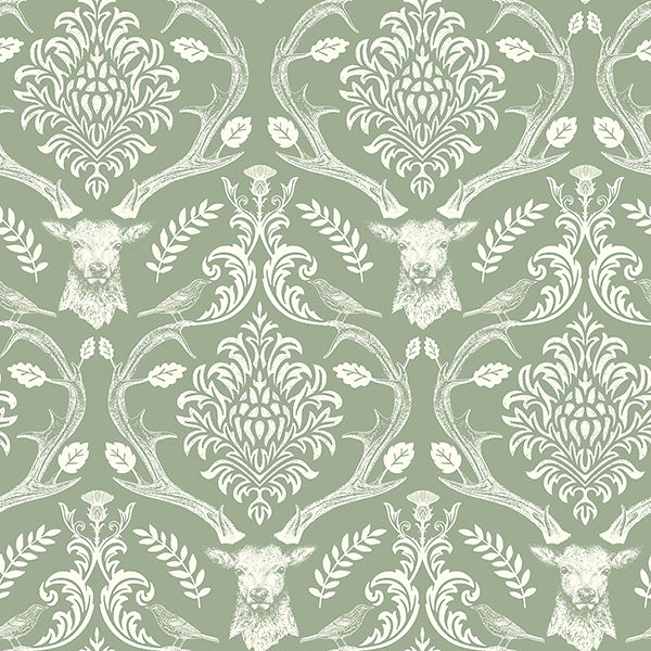 Purchase AH923706 Brewster Wallpaper, Wickham Green Stag Damask - Arthouse
