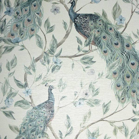 Purchase AH923708 Brewster Wallpaper, Keeka Blue Peacocks - Arthouse