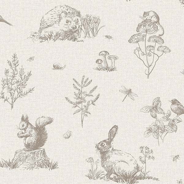 Purchase AH924409 Brewster Wallpaper, Clawford Beige Meadow Friends - Arthouse