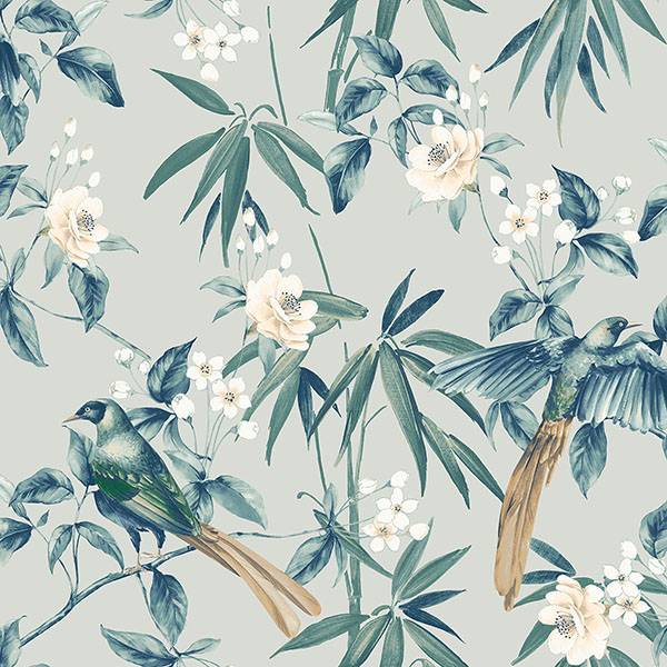 Purchase AH924500 Brewster Wallpaper, Suzume Teal Birds and Blooms - Arthouse
