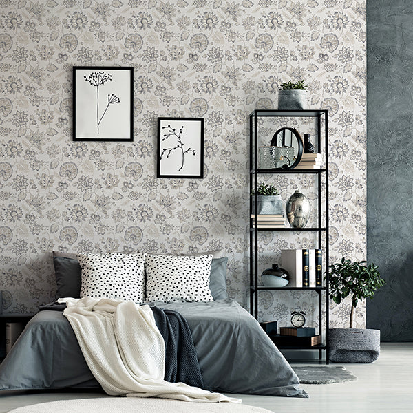 Purchase AH924707 Brewster Wallpaper, Prudie Denim Jacobean Trail - Arthouse12