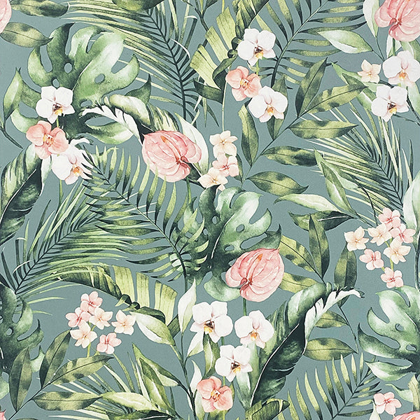 Purchase AH924905 Brewster Wallpaper, Harrietta Sea Green Tropical Floral - Arthouse