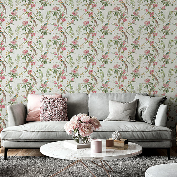 Purchase AH924907 Brewster Wallpaper, Celine Pink Courtyard Garden - Arthouse12