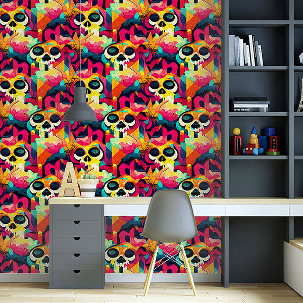 Purchase AH925107 Brewster Wallpaper, Millicent Multicolor Skull - Arthouse12