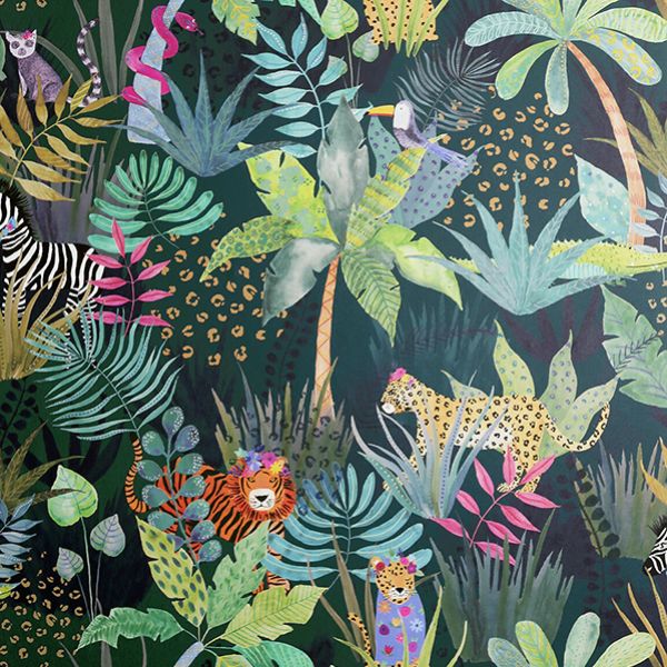 Purchase AH925308 Brewster Wallpaper, Fonda Dark Green Jungle Party - Arthouse