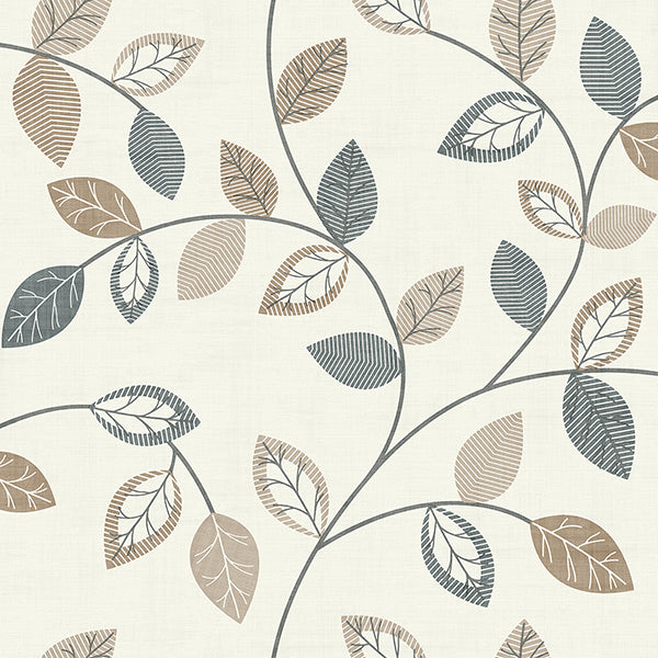 Purchase AH925405 Brewster Wallpaper, Sylvie Neutral Leaf Trail - Arthouse