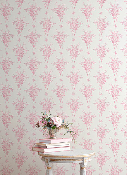 Purchase AST4652 A-Street Wallpaper, Rosie Arrangements Kiss Pink Bouquet Toss - LoveShackFancy1