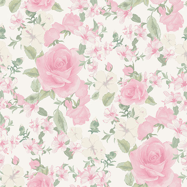 Purchase AST4655 A-Street Wallpaper, Sunset Harbor Rose Vida Rosa Roses & White Flowers - LoveShackFancy