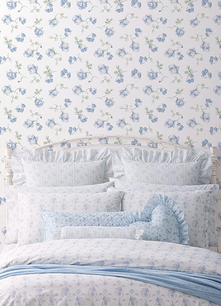 Purchase AST6085 A-Street Wallpaper, Ribbon Rosa French Blue Loose Roses - LoveShackFancy1