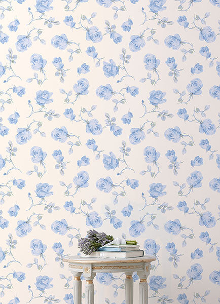 Purchase AST6085 A-Street Wallpaper, Ribbon Rosa French Blue Loose Roses - LoveShackFancy12