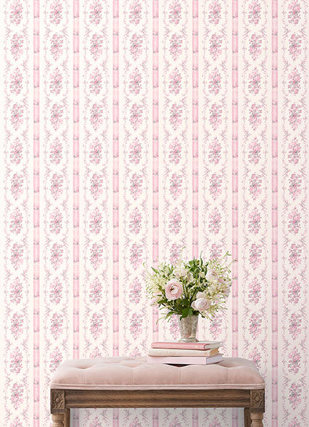 Purchase AST6086 A-Street Wallpaper, Dreamy Days Pink Parfait Stripe & Floral - LoveShackFancy12