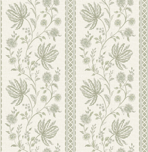 Purchase AST6349 A-Street Wallpaper, Edgemoor Sage Jacobean Stripe - Erin Gates