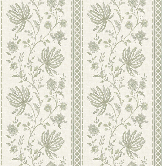 Purchase AST6349 A-Street Wallpaper, Edgemoor Sage Jacobean Stripe - Erin Gates