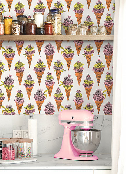 Purchase BDS6076 NuWallpaper Wallpaper, Orange Floral Ice Cream Peel & Stick - By Dylan M NuWallpaper1