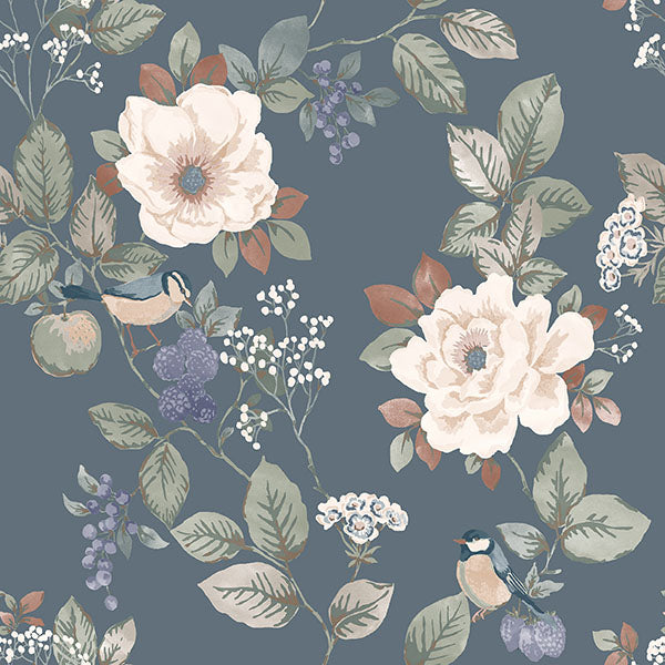 Purchase BG2300 Brewster Wallpaper, Bramble Blue Floral - Belgravia Decor