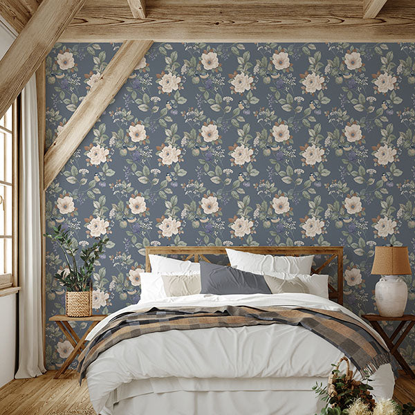 Purchase BG2300 Brewster Wallpaper, Bramble Blue Floral - Belgravia Decor1