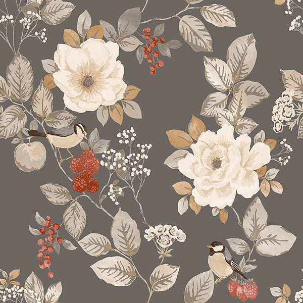 Purchase BG2303 Brewster Wallpaper, Bramble Charcoal Floral - Belgravia Decor