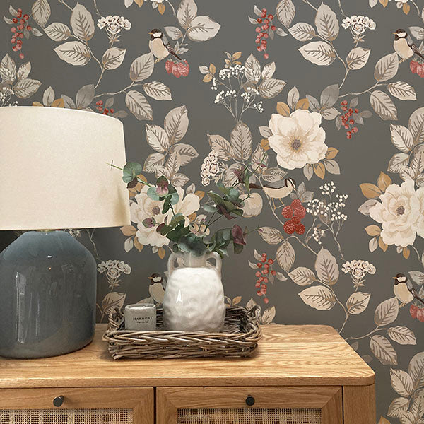 Purchase BG2303 Brewster Wallpaper, Bramble Charcoal Floral - Belgravia Decor12