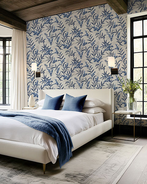 Purchase BG5905 Brewster Wallpaper, Olivia Blue Floral - Belgravia Decor1