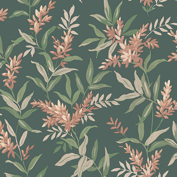 Purchase BG5906 Brewster Wallpaper, Olivia Dark Green Floral - Belgravia Decor