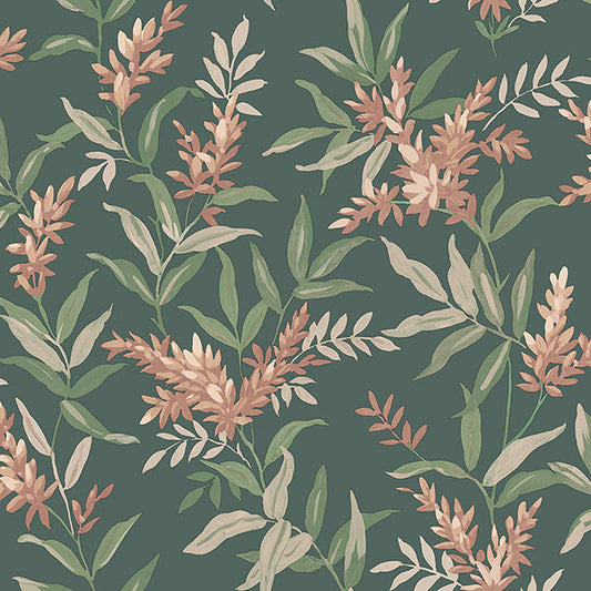 Purchase BG5906 Brewster Wallpaper, Olivia Dark Green Floral - Belgravia Decor
