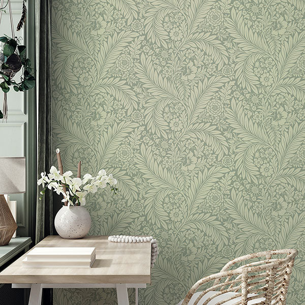 Purchase BG720 Brewster Wallpaper, Florence Green Leaf - Belgravia Decor1