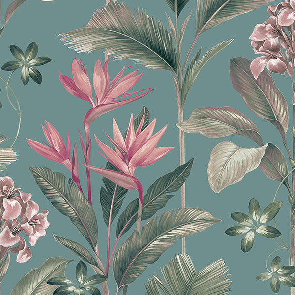 Purchase BG8486 Brewster Wallpaper, Oliana Teal Floral - Belgravia Decor