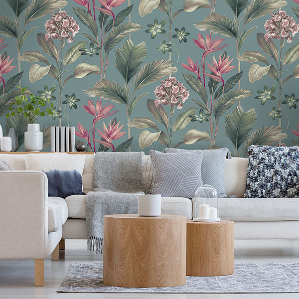 Purchase BG8486 Brewster Wallpaper, Oliana Teal Floral - Belgravia Decor1